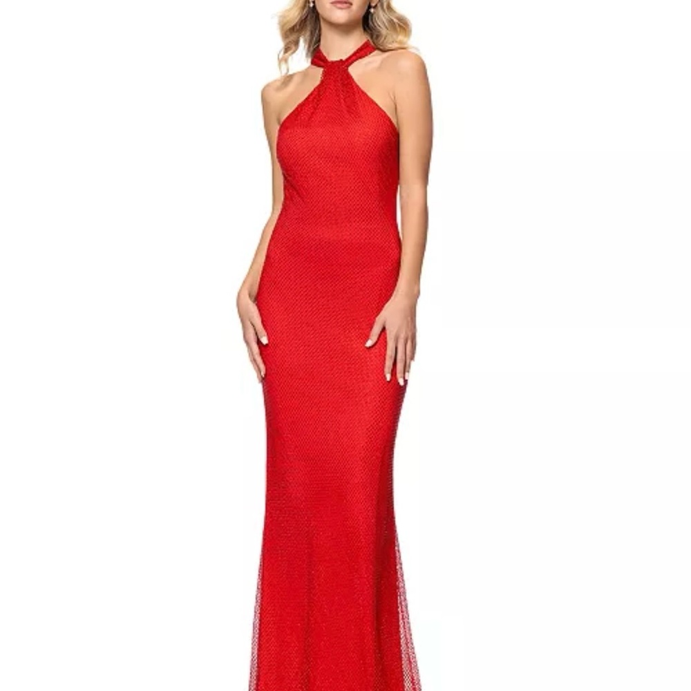 Betsy & Adam Vibrant Red Halter Maxi Dress